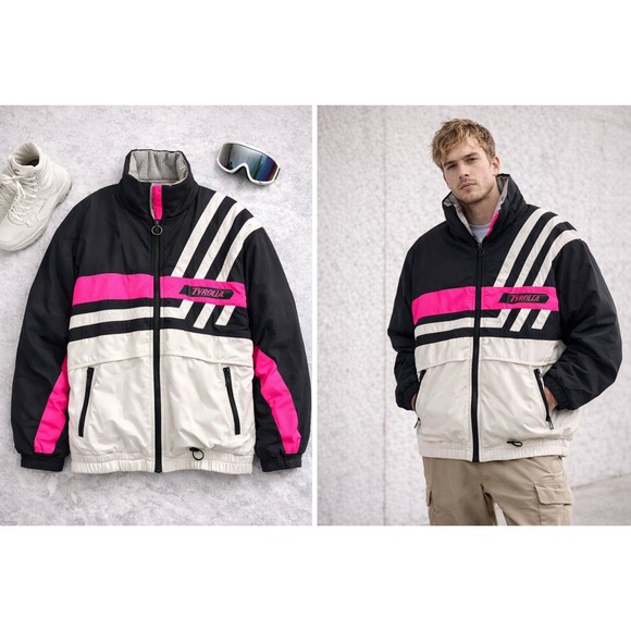Vintage Tyrolia by Head Mens Ski Jacket Neon Pink Black White 90s Puffer Large